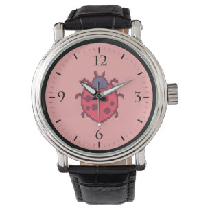 Cute pixeled ladybug insect  throw pillow watch