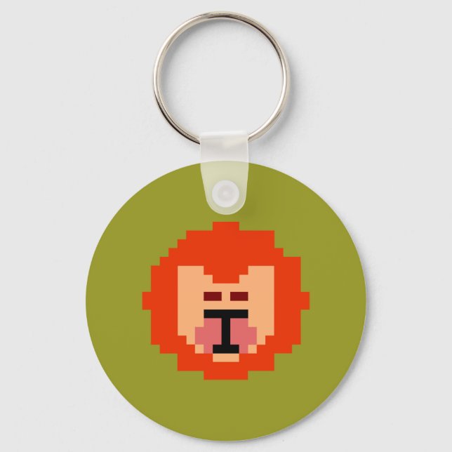 Cute pixeled lion face  keychain (Front)