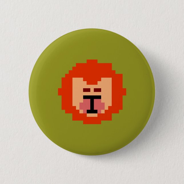 Cute pixeled lion face  throw pillow button (Front)