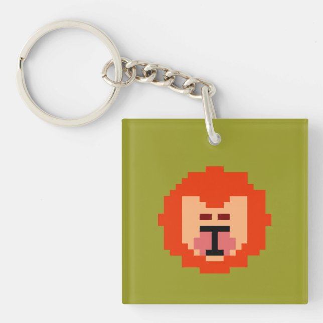 Cute pixeled lion face  throw pillow keychain (Front)