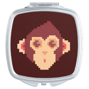 Cute pixeled monkey face compact mirror