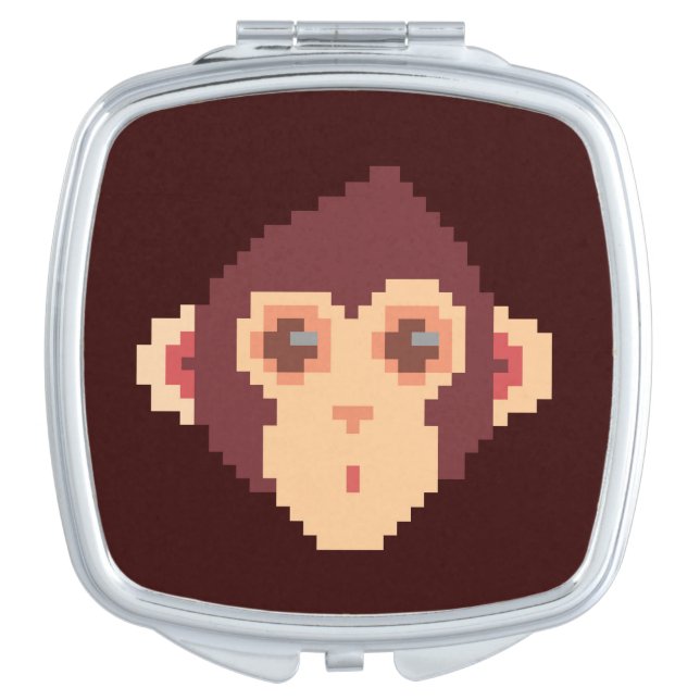 Cute pixeled monkey face compact mirror (Front)
