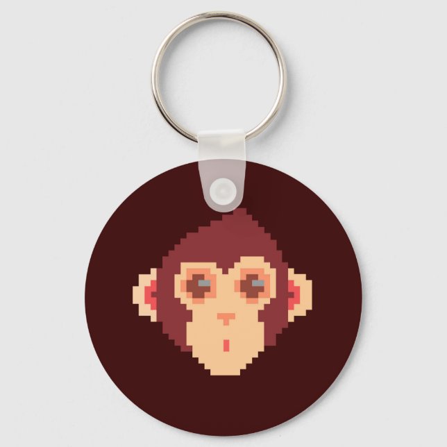 Cute pixeled monkey face keychain (Front)