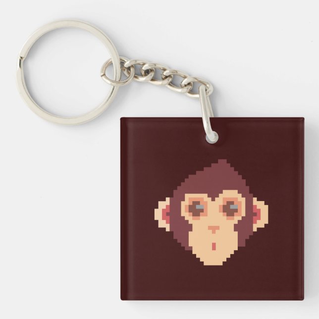 Cute pixeled monkey face keychain (Front)