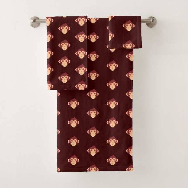 Cute pixeled monkey face notebook HP laptop skin Bath Towel Set (Insitu)