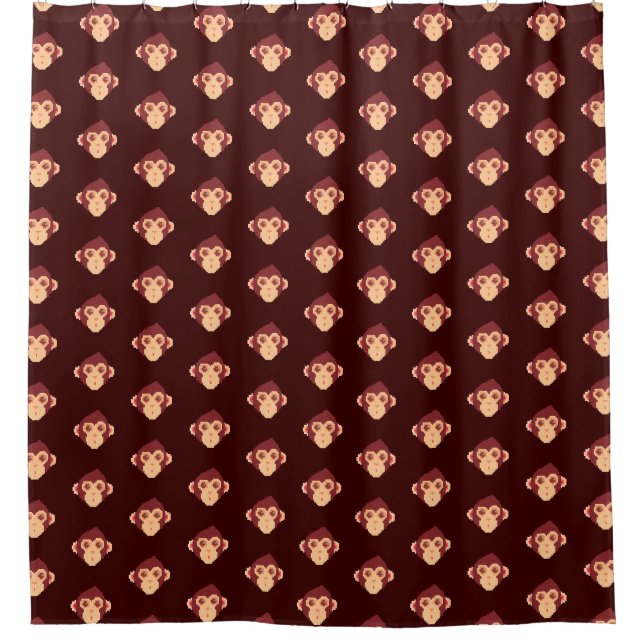 Cute pixeled monkey face shower curtain (Front)
