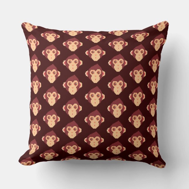 Cute pixeled monkey face throw pillow (Front)