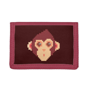 Cute pixeled monkey face tri-fold wallet