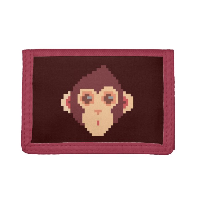 Cute pixeled monkey face tri-fold wallet (Front)