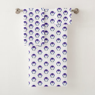 Cute pixeled penguin baby bath towel set