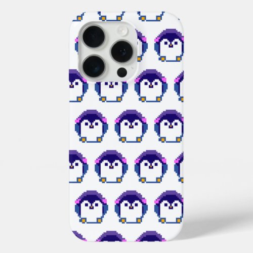 Cute pixeled penguin baby throw pillow iPhone 15 pro case