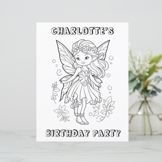 Cute pixie fairy birthday party coloring activity  (Standing Front)