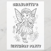 Cute pixie fairy birthday party coloring activity  (Front)