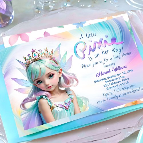 Cute pixie fairy princess pastel baby girl shower invitation