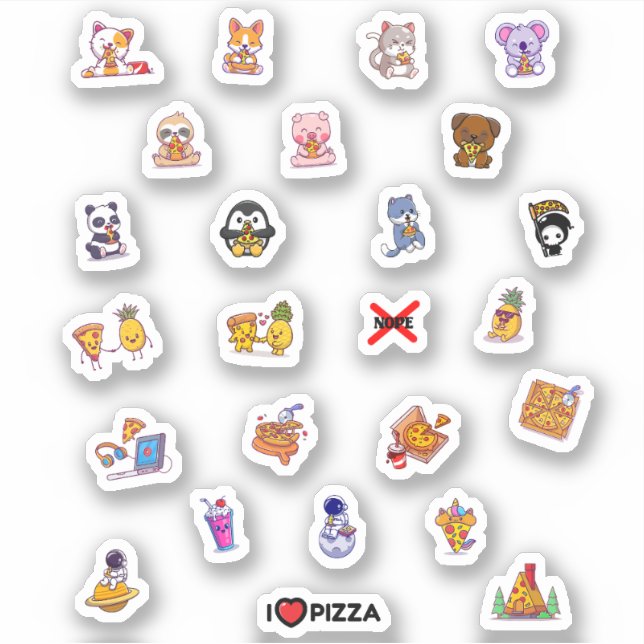 Cute Pizza Astronaut Animal Pineapple Pack Sticker (Front)