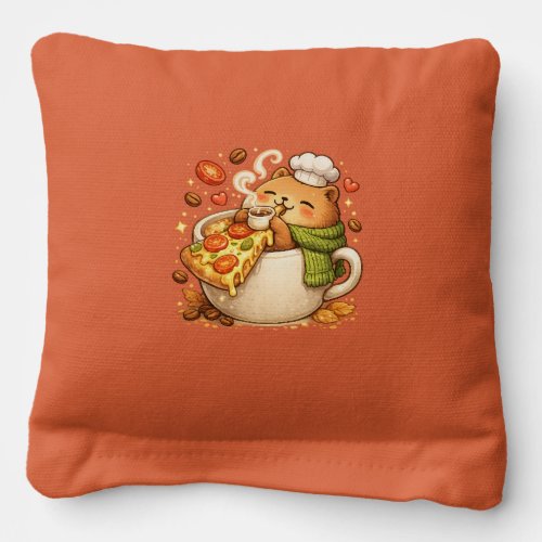 Cute Pizza Bear T-Shirt | Kawaii Fast Food Cartoon Cornhole Bags