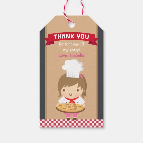 Cute Pizza Chef Girl Birthday Party Gift Tags
