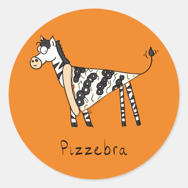 Cute Pizza Funny Zebra Kids Cartoon Classic Round Sticker (Front)