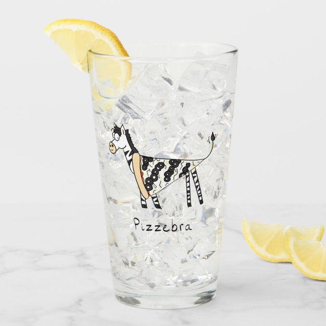 Cute Pizza Funny Zebra Kids Cartoon Glass (Front Ice)