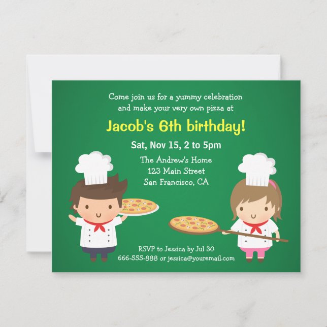 Cute Pizza Kids Birthday Party Invitations (Front)