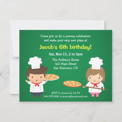 Cute Pizza Kids Birthday Party Invitations