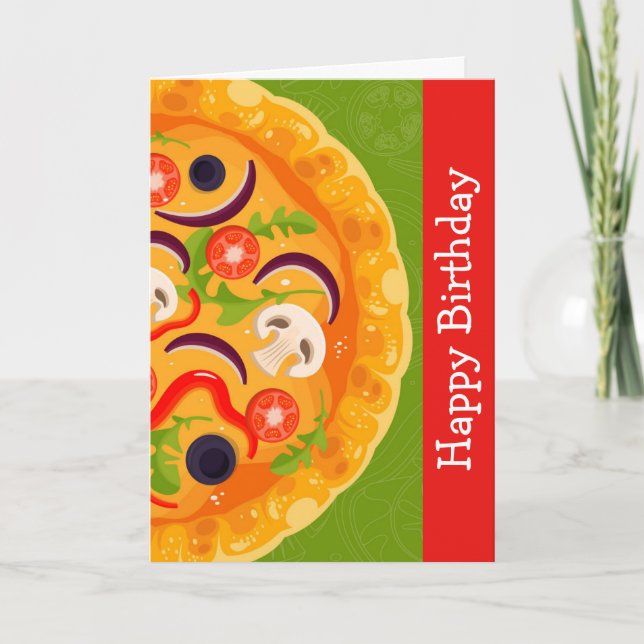 Cute pizza lover colorful food birthday card (Front)