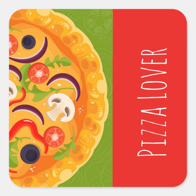 Cute pizza lover colorful food square sticker (Front)