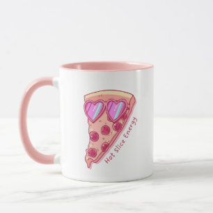Cute Pizza Lover Mug with Pink Heart Sunglasses