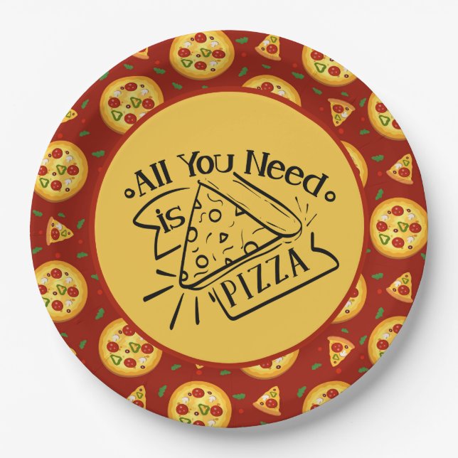cute pizza lovers party paper plates (Front)