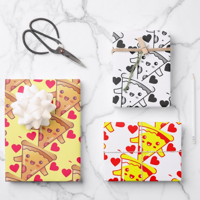 cute pizza lovers valentine's day  wrapping paper sheets (Front)