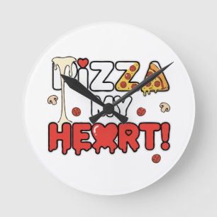 Cute Pizza My Heart Funny Foodie Pun for Pizza Round Clock