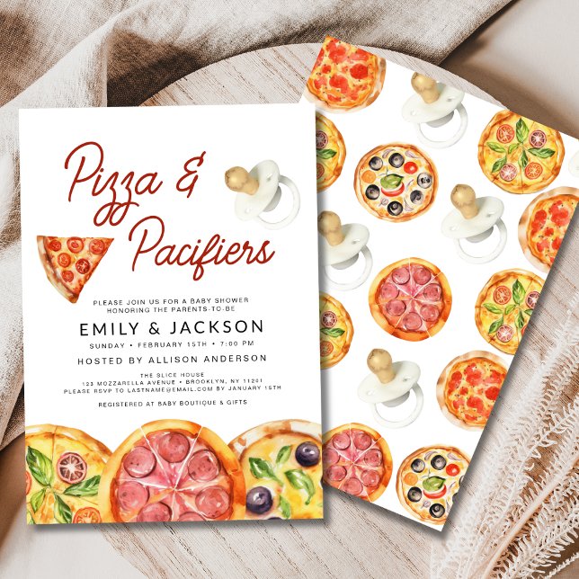 Cute Pizza & Pacifiers Baby Shower Invitation (Creator Uploaded)