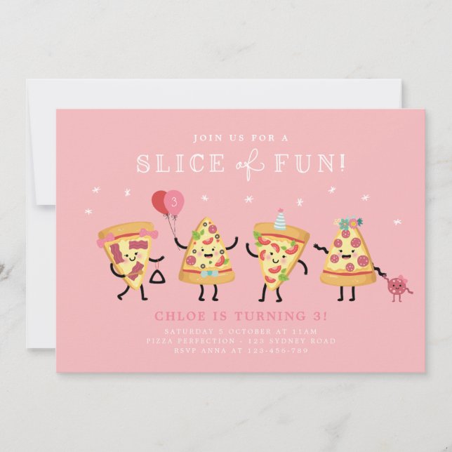 Cute Pizza Party Birthday Invite, Slice of Fun Invitation (Front)