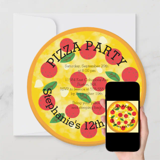 Cute Pizza Party Birthday Party Invitation 