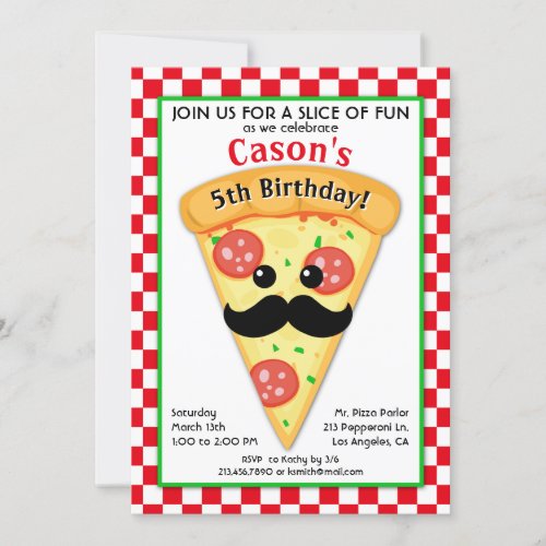 Cute Pizza Party Kids Birthday Invitation