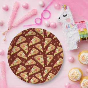 cute pizza party lovers tiled  paper plates