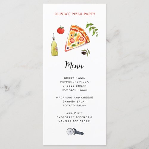 Cute Pizza Party Menu Card