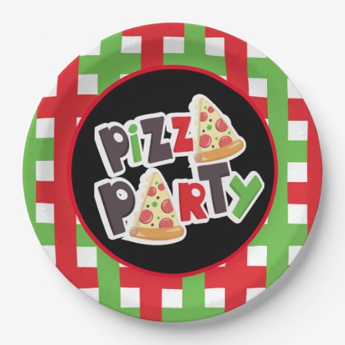 Cute pizza party words paper plate