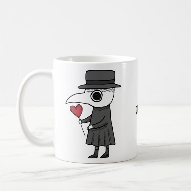 Cute Plague Doctor with Heart Unique Custom Name Coffee Mug (Left)