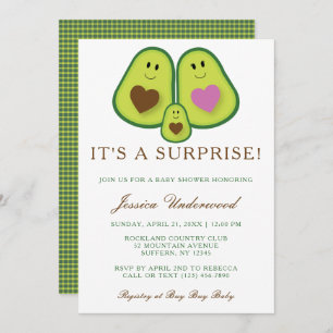 Cute Plaid Avocado Gender Neutral Baby Shower Invitation