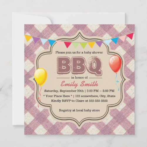 Cute Plaid Baby Shower BBQ Party Invitations 5.25" Square Invitation Card