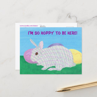 Cute Plaid Bunny I'm so hoppy to be here postcards