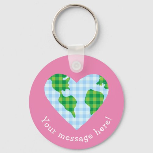 Cute Plaid Earth Heart Cartoon Icon Keychain