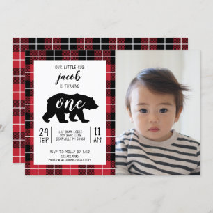 Cute Plaid Flannel Pattern Baby Photo 1st Birthday Invitation