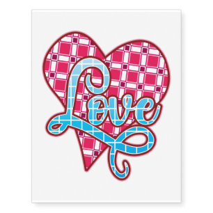 Cute Plaid Heart Love Valentine's Day Gift Temporary Tattoos