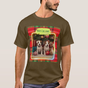Cute Plaid Jack Russell Terrier Puppies Christmas  T-Shirt