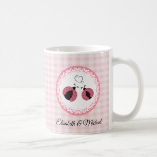 Cute plaid ladybugs in love personalized coffee mug