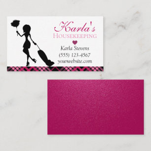 Cute Plaid Maid House Cleaning Services Business Card