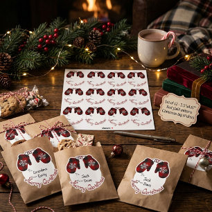 Cute plaid mittens gift tags sticker
