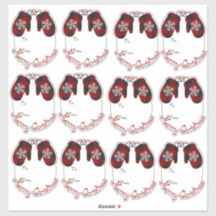 Cute plaid mittens gift tags sticker